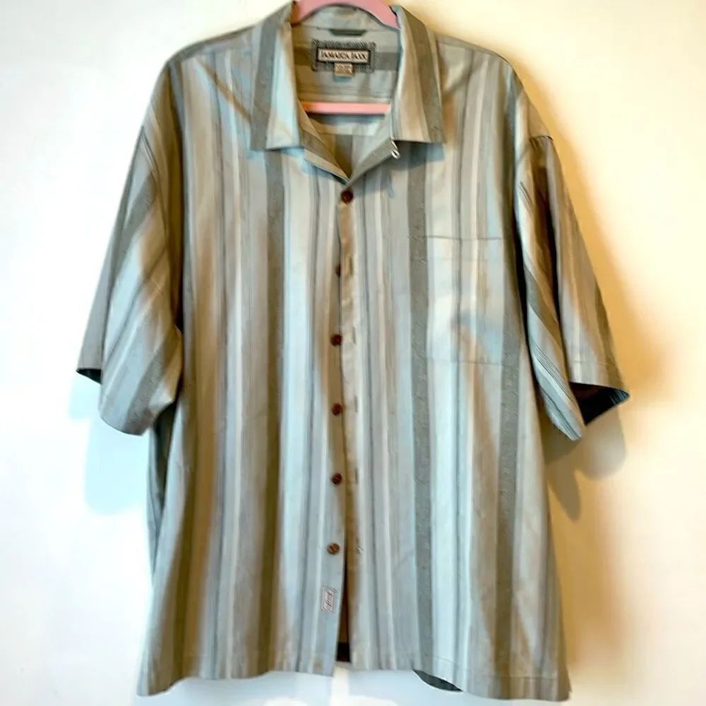 Jamaica Jaxx Men's Green Silk Button Down Shirt Size XXL